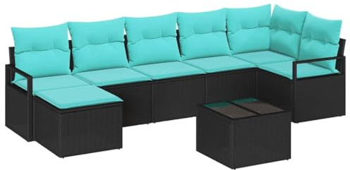 vidaXL Sofa Set mit Kissen 8 pcs Schwarz Poly Rattan, Garten und Terrasse, modulares Outdoor-Sofa-Set, strapazierfähige Rattanmöbel, witterungsbeständig, Flexible Sitzgelegenheit