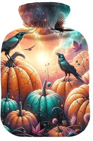 Halloween Kürbis Vogel Wärmflaschen mit weichem Samtbezug Wärmbeutel zur Schmerzlinderung klein