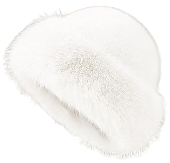 Livoravoli Pelzmütze Damen mit Kunstfuchs-Bommel,Weiche Plüsch Wintermütze für Damen,Warme Russische Mütze für Skifahren, Reisen & Outdoor(Weiß)