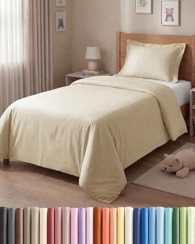 Bettwäsche-Set 2-teilig 135x200 - Mikrofaser Kissen 80x80 - Creme | Gebürstet, Reißverschluss, Eckbänder, Weich, Knitterfrei, Atmungsaktiv, Pflegeleicht, Einzelbett, Bettgarnitur, OEKO-TEX