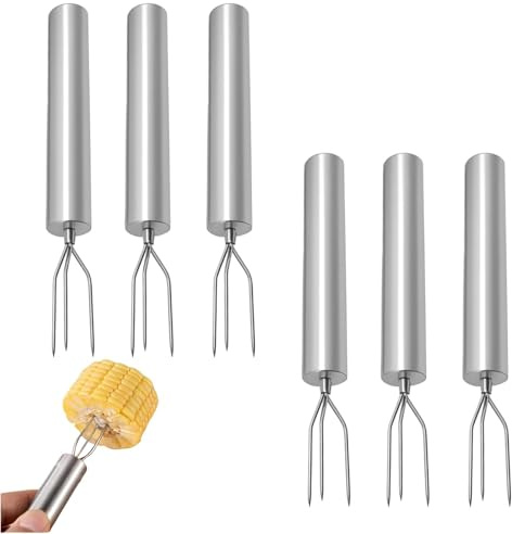 ZIJANG 6 Piezas Tenedores Patatas Acero Inoxidable 3 Puntas | Pinchos Reutilizables para Patatas Asadas, Frutas y Verduras, con Mango Seguro para Barbacoa y Cocina