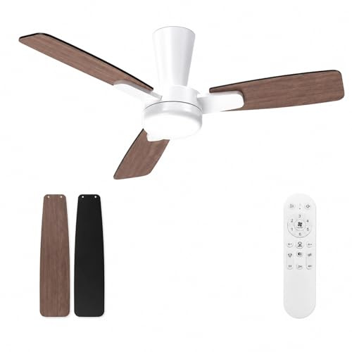 Mefine 106cm Ventilatore da Soffitto con Luce Silenzioso, Pala a Incastro, Ventilatore da Soffitto con Telecomando e LED Dimmerabile Lampada per Camera Soggiorno, 6 Velocità, Motore DC Reversibile