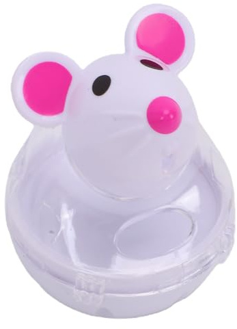Sxhlseller Cat Treat Dispenser Toy, Mouse Shape Interactive Food Wobble Feeder for Kitten Indoor Exercise and Mental Stimulation, White Plastic Slow Feeding Device (White)