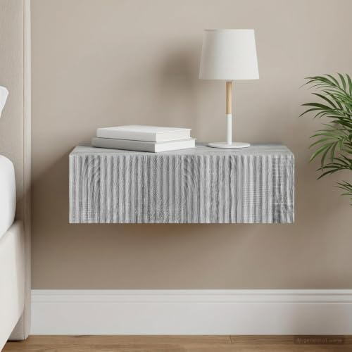 LoogCape Wandmontierter Beistelltisch in grauem Sonoma Holzwerkstoff 59 x 34,5 x 17 cm mit Schublade, zur Wandmontage für Flur, Büro, Schlafzimmer, Stauraum