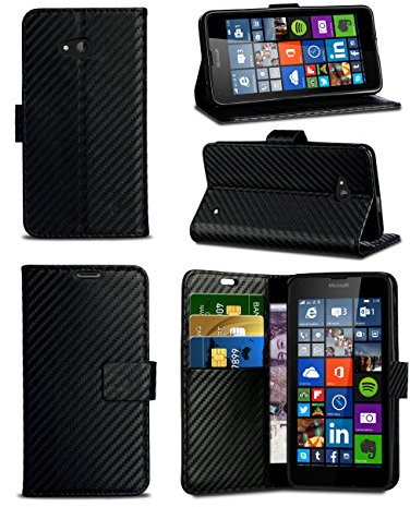 London Gadget Store BlackBerry Leap - Black Carbon Fibre Style Leather Wallet Flip Skin Protective Case Cover