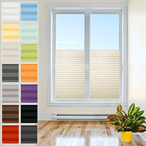 Plisart Premium Plissee Klemmfix Ohne Bohren, Creme 65x220cm, Sonnenschutz, Lichtdurchlässig, Easyfix Rollo Plissees für Fenster, Faltrollo, Jalousie zum Klemmen, Plisseerollo