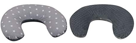 Velinda Stillkissen Lagerungskissen Babykissen Schlafhilfe Minky-Dots Klein-C-Kissen (Muster: weiße Sternchen auf Grau - grau)