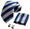CANGRON Herren Blaue graue Streifen Tie Set Krawatte mit quadratischen Manschettenknöpfen + Geschenkbox DLST8LH