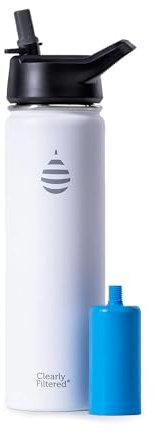 Clearly Filtered 20oz Water Bottle/Targets 220+ Contaminants/Double-Wall Insulated Stainless Steel Filtered Water Bottle BPA/BPS-Free Phthalate-Free Filters Fluoride Lead Chlorine (White)