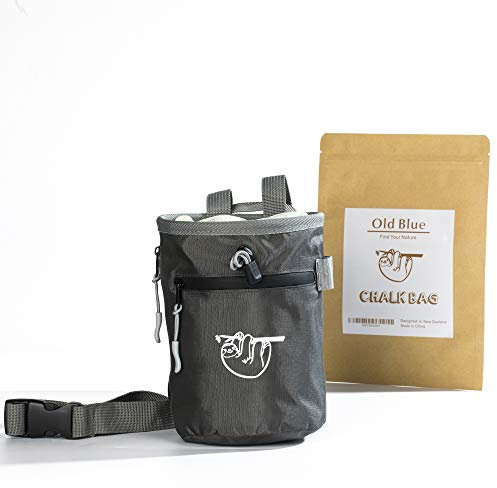 Kreidetasche zum Klettern, Klettern, Kreidetasche zum Bouldern mit 2 großen Reißverschluss-Aufbewahrungstaschen, Premium-Turnbeutel für Gewichtheben, tolles Geschenk und Kletterausrüstung, Grau
