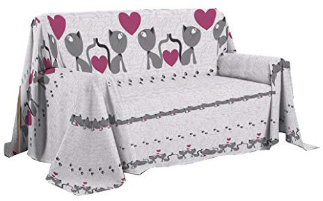 PENSIERI DELICATI Telo Copridivano 250 x 290 cm Made in Italy, Telo Copritutto 100% Cotone Puro, Fantasia Gattini Rosa, Ideale come Telo Arredo, Salvadivano o Copriletto Estivo (2 Piazze)