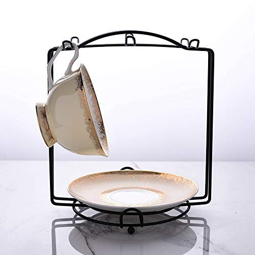 URFEDA Coffee Rack Coffee Cup Holder With 6 Saucers And 6 Cup Holders Offee Sign Mug Hanger Tea Cups Mason Jar Kitchen Utensils Up Holder And Hanger For Display And Mug Storage