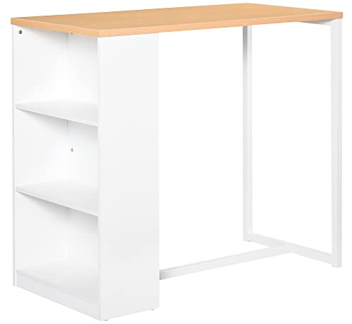 HOMCOM Modern Bar Table Counter Height Dining Table with 3 Storage Shelves for Kitchen, Dining Room, Living Room, White