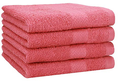 Betz 4 Stück Handtücher Set Premium 100% Baumwolle Handtuch Größe 50 x 100 cm (Himbeere)