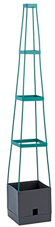 Maximex Tour à plantes XXL, bac à plantes haut avec des tuteurs pratiques destinés aux plantes grimpantes, idéal pour le balcon, la terrasse et le jardin, (l x p x h) : 25 x 25 x 150 cm, noir/vert