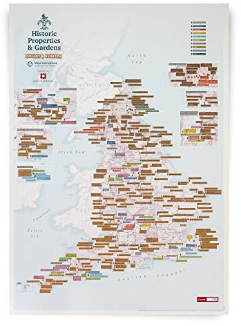Maps International - Scratch Off English Heritage Sites - Historic Properties & Gardens Print - Geschenk Poster - 42 (H) x 59,4 (B) cm