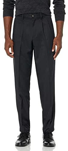 Amazon Essentials Pantalon Habillé à Pinces à Taille Ajustable Coupe Classique Homme, Noir, 58W / 34L