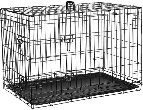 Cardys Dog Crate Puppy Pet Cage with 2 Doors Easy Clean Removable Plastic Tray Folding Metal Training Crate (Small 24''), black
