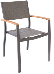 Villana Stapelstuhl, anthrazit, Alu/Textilene, 54x 56x 84 cm, FSC Armlehnen Akazienholz