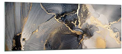 Panorama Bilder auf Glas Dunkel Abstraktion Gold Glasbild 140x50cm Wandbilder Dekoration Wohnzimmer Schlafzimmer Küche Groß XXL Wanddeko Bild im Glas Wand Kunstdruck Art Modern GAB140x50-4824