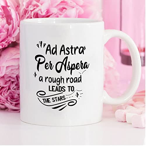 Lustige Kaffeetasse Ad Astra Per Aspera Keramik Kaffeetasse 325 ml Kaffeetasse Teetasse weiß Geschenk für Damen und Herren