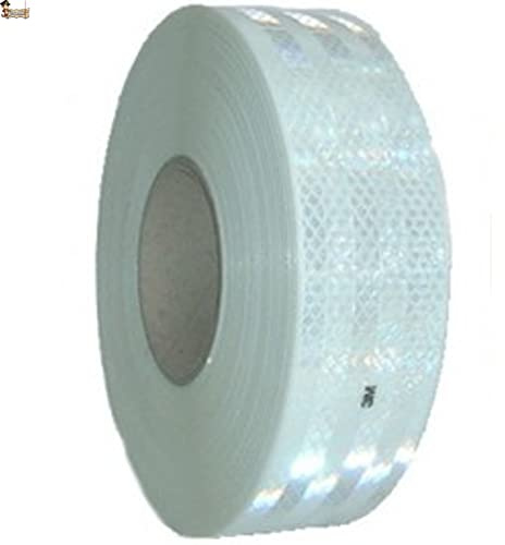 BricoLoco.com 3 M cinta reflectante adhesiva homologada V23 para camiones, moto, bicicleta. Ancho 51 mm. Roja, amarilla o blanca. Banda señalización, advertencia. (50 mts. x 51 mm. BLANCA)