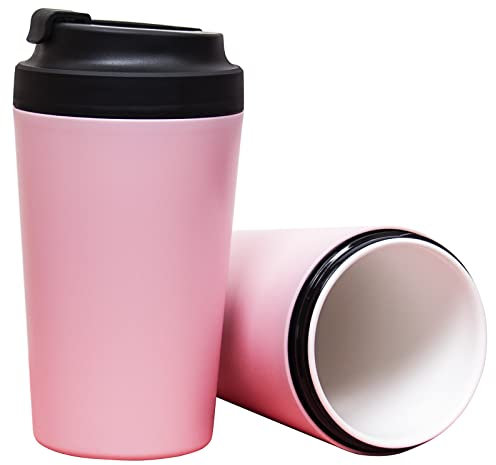 Klaraber Travel Coffee Cup, Ceramic Lined Travel Mug with Leakproof Lid, Insulated & Reusable, Eco-Friendly for Hot & Cold Drinks 380ml (Pink)