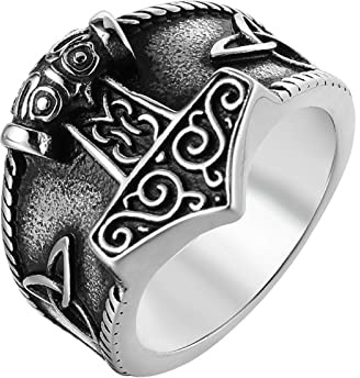 HCMA Retro Viking Thor's Hammer Symbol Celtic Knot Titanium Steel Men's Rings Punk Hip hop Rock for Man Boyfriend Jewelry Creativity Gift