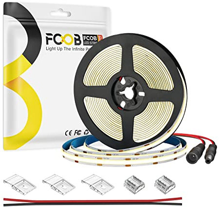 FCOB COB LED Streifen Flexible Hohe Dichte Warmweiß 3000K 480LEDs/m 5M DC12V 8mm Breite CRI90+ Dimmbar LED Strip Uniform Helligkeit für DIY Dekoration(Nicht inhalt Netzteil Steuerung)