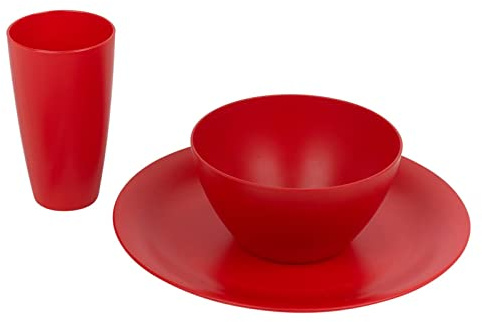 12/24x Unbreakable Reusable Coloured Plastic Soup Cereal Bowls Cutlery Tableware (Red, 12 Piece)