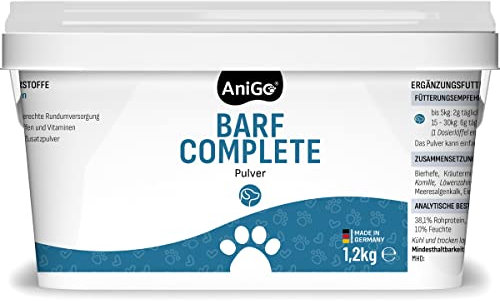 AniGo Barf Complete - Hund Pulver 1,2kg, Barfen für Hunde, Barf Zusatz Hund komplett, Barf Pulver Hund, Mineralien, Hunde Vitamine, Barf Hund