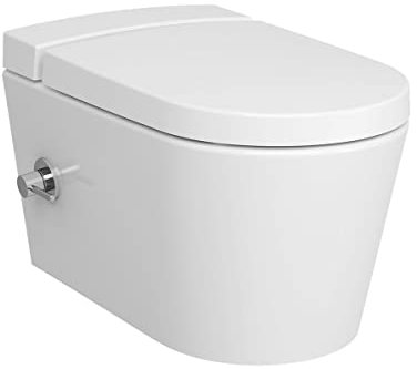 Vitra Option Nest Wand-WC mit Bidetfunktion und integrierter Thermostat-Armatur, mit Waschmitteltank, ohne Spülrand, inkl. Armatur und Softclose WC-Sitz