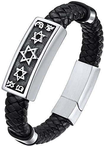 ChainsHouse 23cm Leder Armband Punk Kunstleder Armband Hexagramm Armband mit Geschenkebox für Valentinstag Geburtstag Vatertag