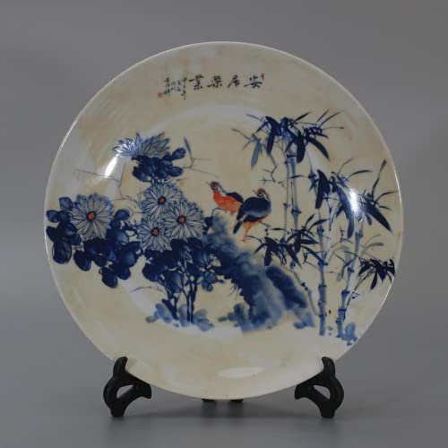 Anju Lye Porzellan-Teller mit Blume und Vogel, 26,5 cm, Antik-Ornamente