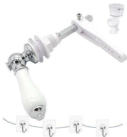 Chonphan Ceramic Toilet Flush Handle Replacement-1/2” Thread, Toilet Cistern Lever Flush Handle Traditional Victorian for Toilet WC Cistern Tank with 4 Pieces Hooks-Chrome Plated