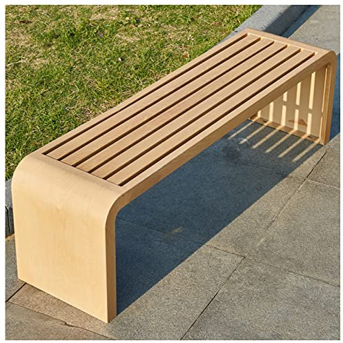 REOTEL Gartenbank Metall, Parkbank, Gartenbank Wetterfest Parkbank, Gartenbank Ohne Lehne, Eisenbank Ruhebank, Laubenbank für Garten, Balkon und Terrasse,Light Wood,180x40x45cm