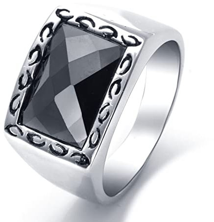 Ringe Herren Punk, Ringe Herren Edelstahl Silber Punk Rock Schwarzer Zirkonia Ring Jahrestags Geschenk Ring Größe 65 (20.7)