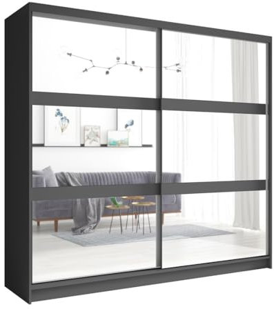 Meublorama Armadio con 2 Porte scorrevoli con Specchio 230 cm - Grigio Grafite - Collezione NOFI