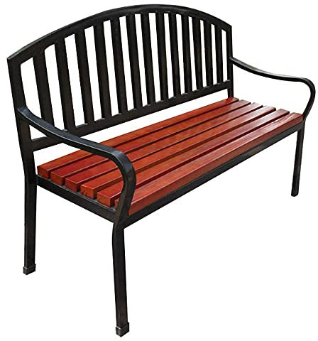 Parkbank für den Außenbereich, stabiles Metallgestell und Lattenroste aus massivem Holz, 140 cm Langer, wetterbeständiger Loungesessel für Terrassenmöbel, Metallbank für Balkon/Ras