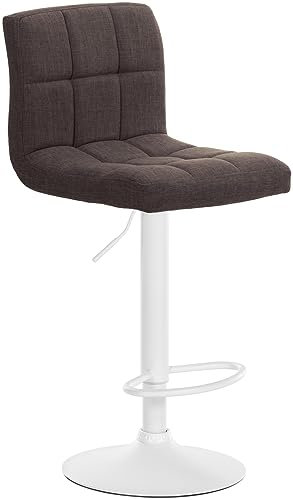 CLP Barhocker Calma Stoff I Barstuhl Höhenverstellbar I Um 360° Drehbar Mit Rückenlehne Für Bistro Und Küche, Farbe:braun, Gestell Farbe:weiß