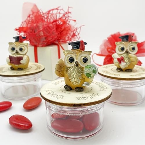 Doni Bomboniere (6 Pieces Wedding Favour Boxes, Wedding Favours, Graduation, Gift for Women, Confetti for Men, Red Gadgets for Cheap Confetti DIY Original Owl Diploma Touch Parchment