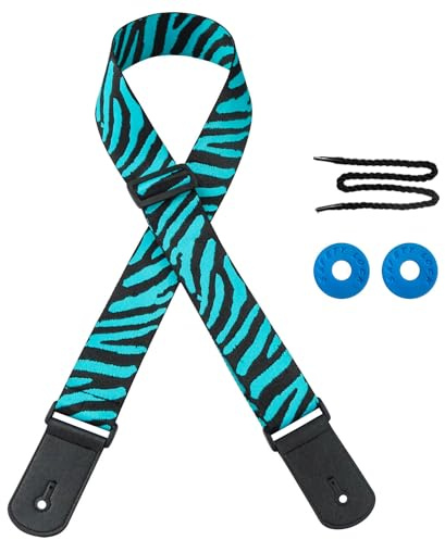THAYLA Breite 55 mm, 4 Teil/Satz, Zebra-Set, Gitarrengurt, Akustik-Schultergurt und Lederenden, Schlösser, Vergewaltigungen für E-Bass, Länge verstellbar: 90–150 cm