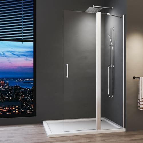 Walk in Dusche 120x185 cm Faltbar Duschtrennwand mit Stabilisator aus 6mm ESG-Sicherheitsglas mit Nano Beschichtung Walk In Duschwand