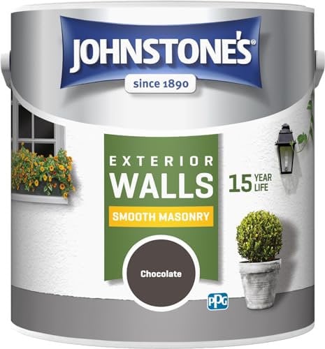 Johnstone's, Exterior Smooth Masonry Paint, Chocolate, Up to 15 Years Protection, Weather & Dirt Resistant, 30m² Coverage Per Tin, Dry in 1-2 Hours, 2.5L