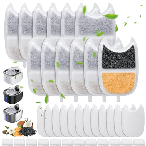 12 Filtros para Fuente para Gatos para FEELNEEDY 4 L Cat Fountain (YPD-C004), 12 Esponjas Prefiltradas y 12 Esponjas para Bomba de Agua