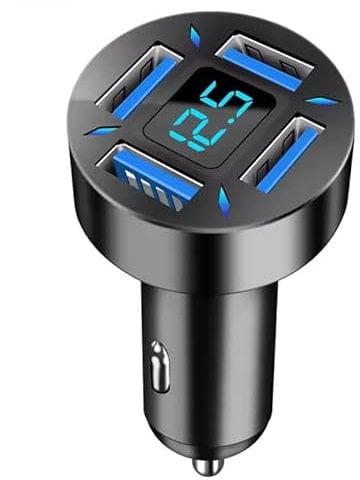 4 Port Car Charger Adapter QC3.0 & PD Car Cigarette Lighter Outlet with LED Voltmeter, USB Car Charger Adapterfor all Smart Mobile Phones and Tablets