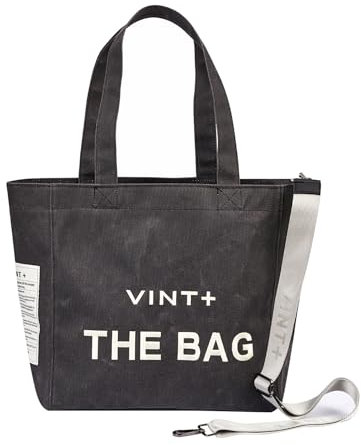 VINT+ Canvas Bag Damen Handtasche – Moderne Schultertasche mit wählbarem Tragegurt – Casual Shopper Tasche ideal für Arbeit, Uni, Schule & Reise | Wasserabweisend, 100% Baumwolle | Big, Anthrazit