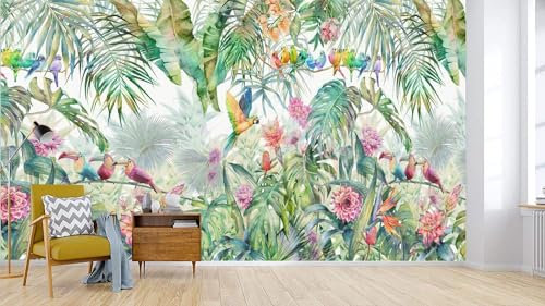 Naturempress Papier Peint Panoramique Perroquet De La Jungle À Feuilles De Bananier Colorées Papier Peint Intissé Tapisserie Poster Mural pour Salon Chambre Décoration Murale