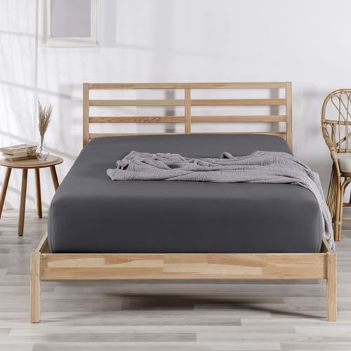 Nordqueen Spannbettlaken Baumwolle 100% Spannbetttücher Bettlaken Jersey, Matratzenhöhe bis 25 cm, (Anthrazit, 200X200 cm)