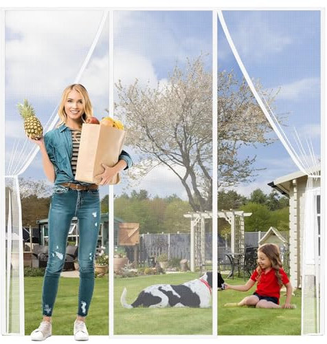 Zanzariera per Porta Ingresso Ad Arco 175x180cm Bianco Pieghevole Non è Necessario Praticare Fori Porta Magnetica Tenda